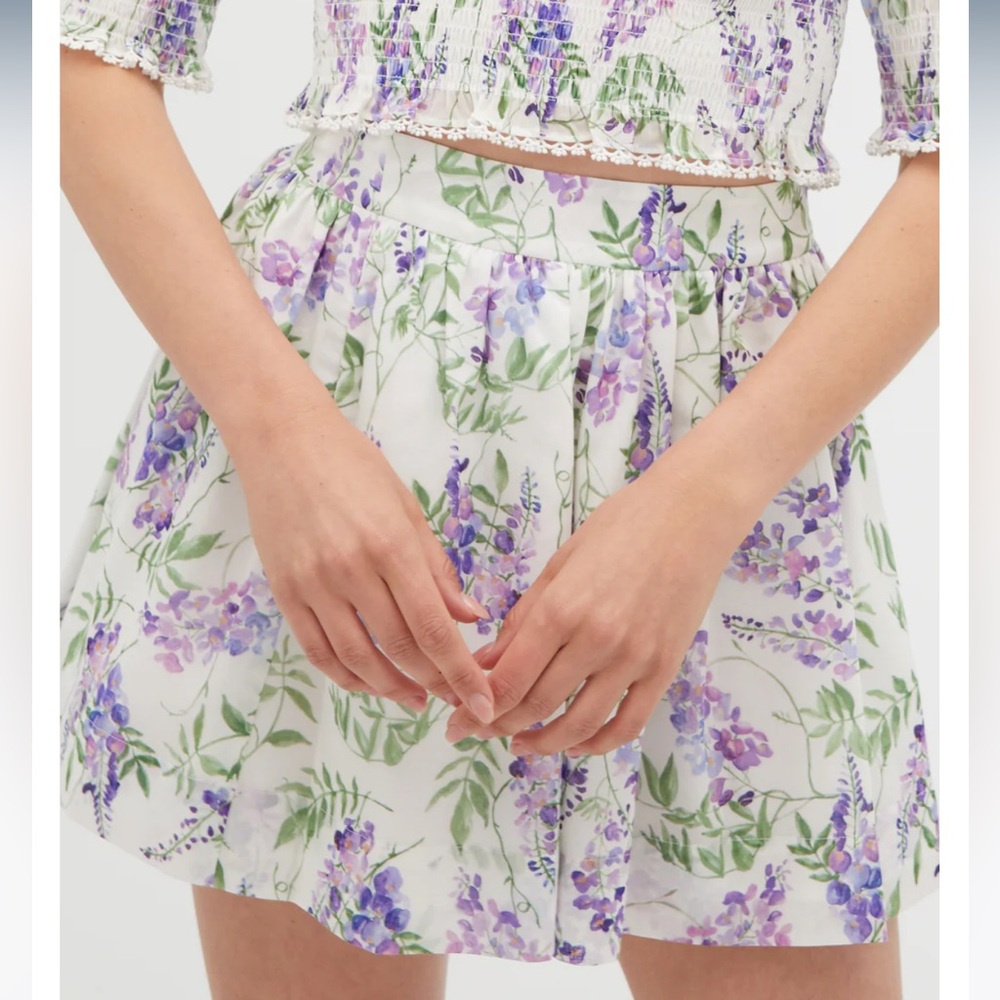 Hill House White Mini Skirt with Lavender Floral Print